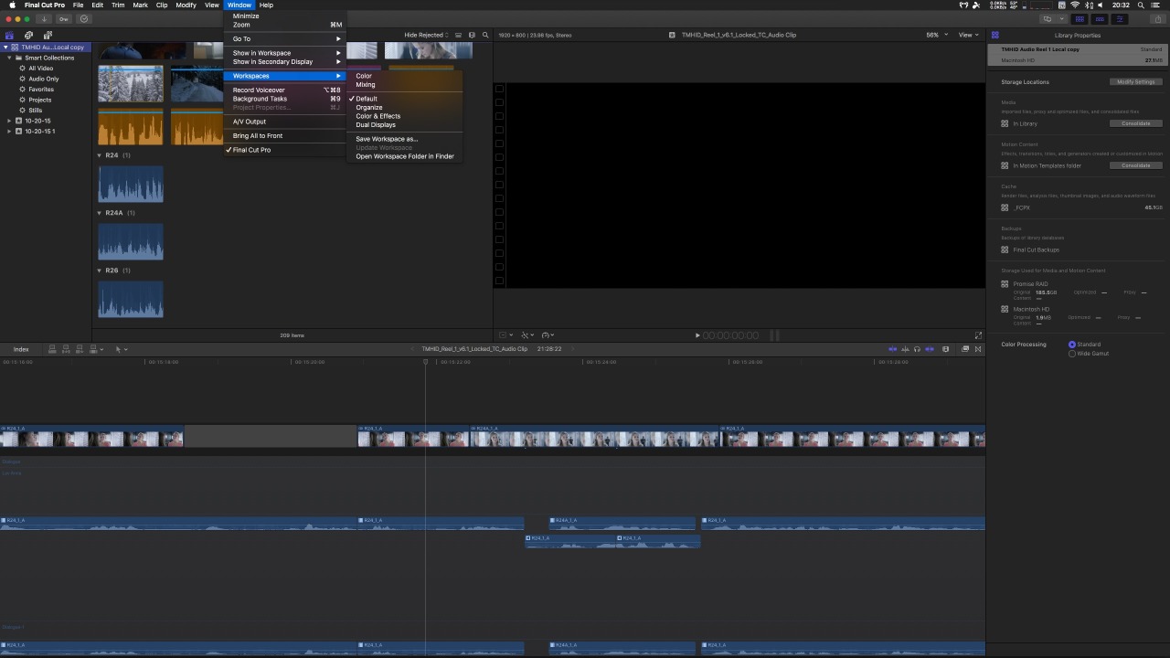 Final Cut Pro X browser and viewer layout